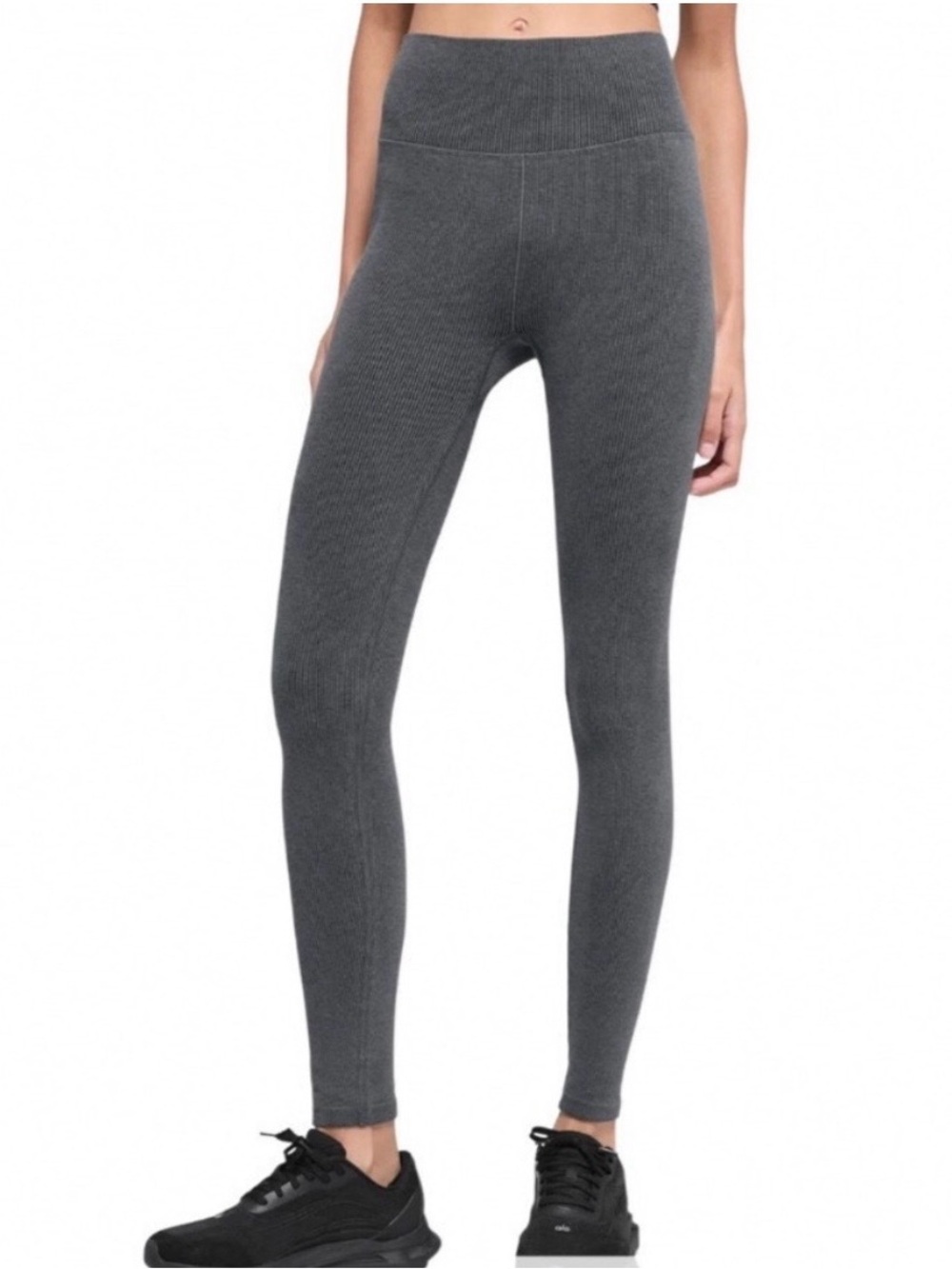 Alo Waffle Knit Lounge Leggings in Charcoal Gray.